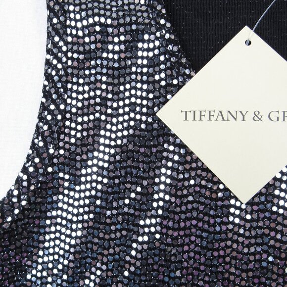 Tiffany & Grey Petite Women's Size M New Faux Sequin Silver Top Sleeveless - Picture 5 of 7